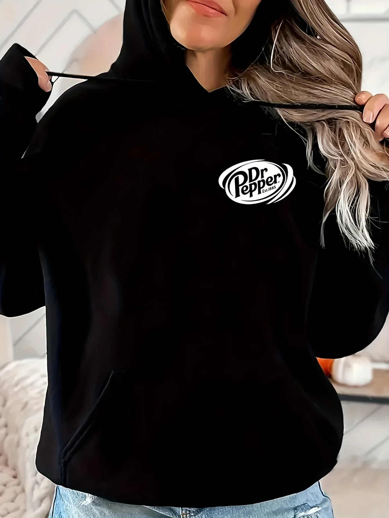 Floral Dr Pepper Graphic Women's Casual Drawstring Hoodie Comfortable Personality Street Fashion Autumn and Winter Keep Warm