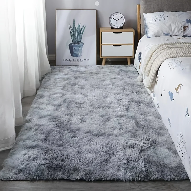 VIKAMA Plush Tie-Dye Gradient Fine Hairs Fabric Bedside Rug For Bedroom Large Area Carpet Floor Mat Living Room Rugs Home Decor