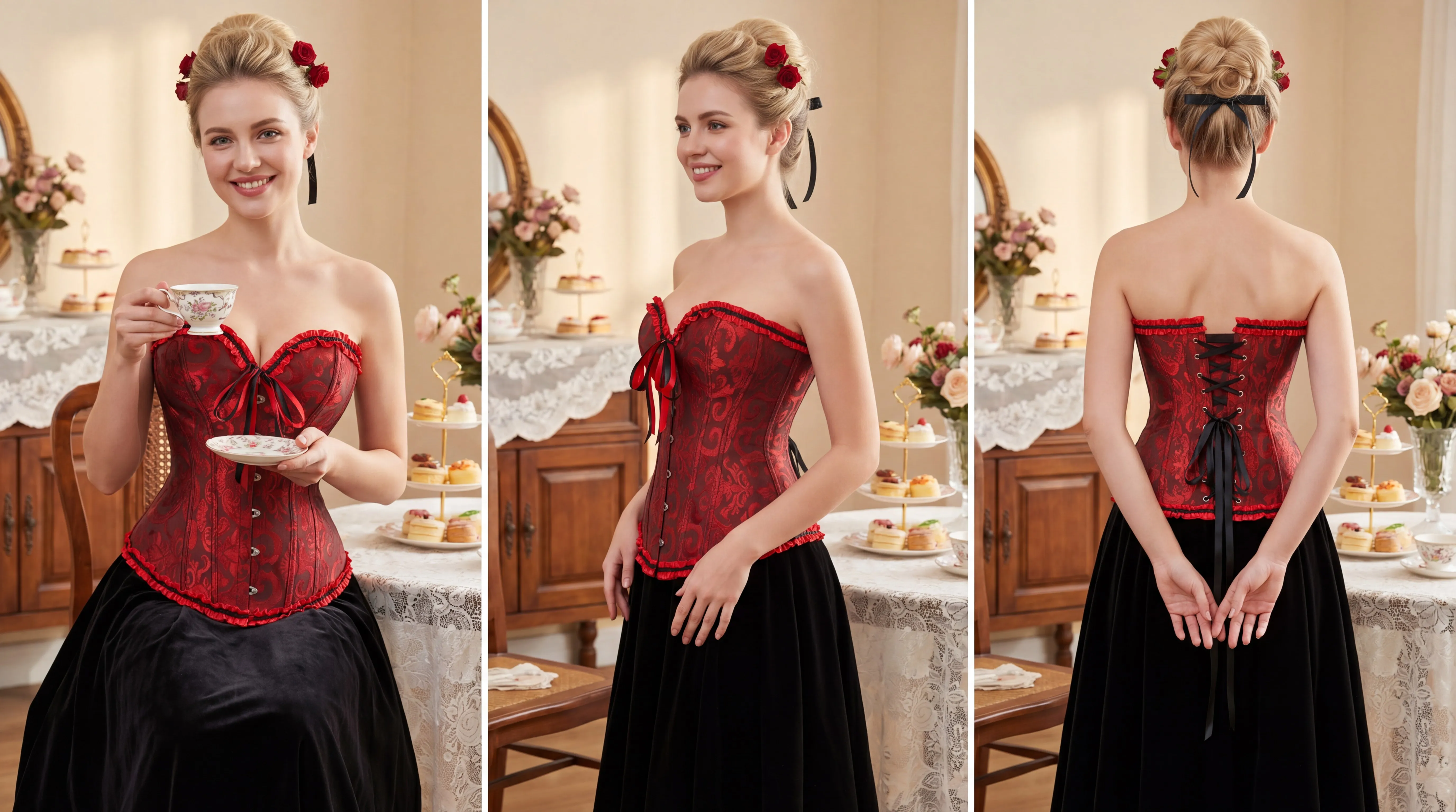 Viktorianisches Korsett-Oberteil in Übergröße, Überbrustkorsetts für Damen, sexy Korsett-Bustier, Schnürkorsett aus Jacquard, Y2K, Weiß, Rosa – Detail 10