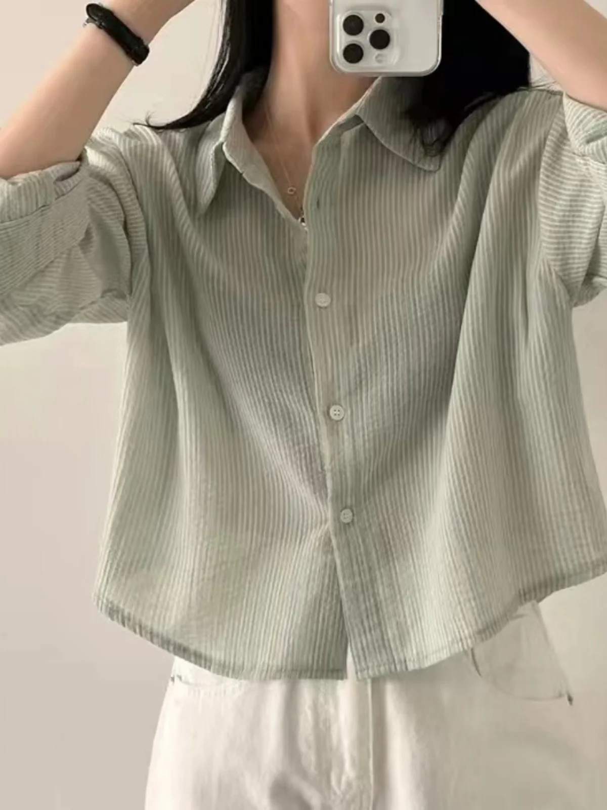 Women's Summer ort Sve Striped irt Lightweight Sun Protection Outerwear Blue Vertical Stripes Flip Collar Long Coat