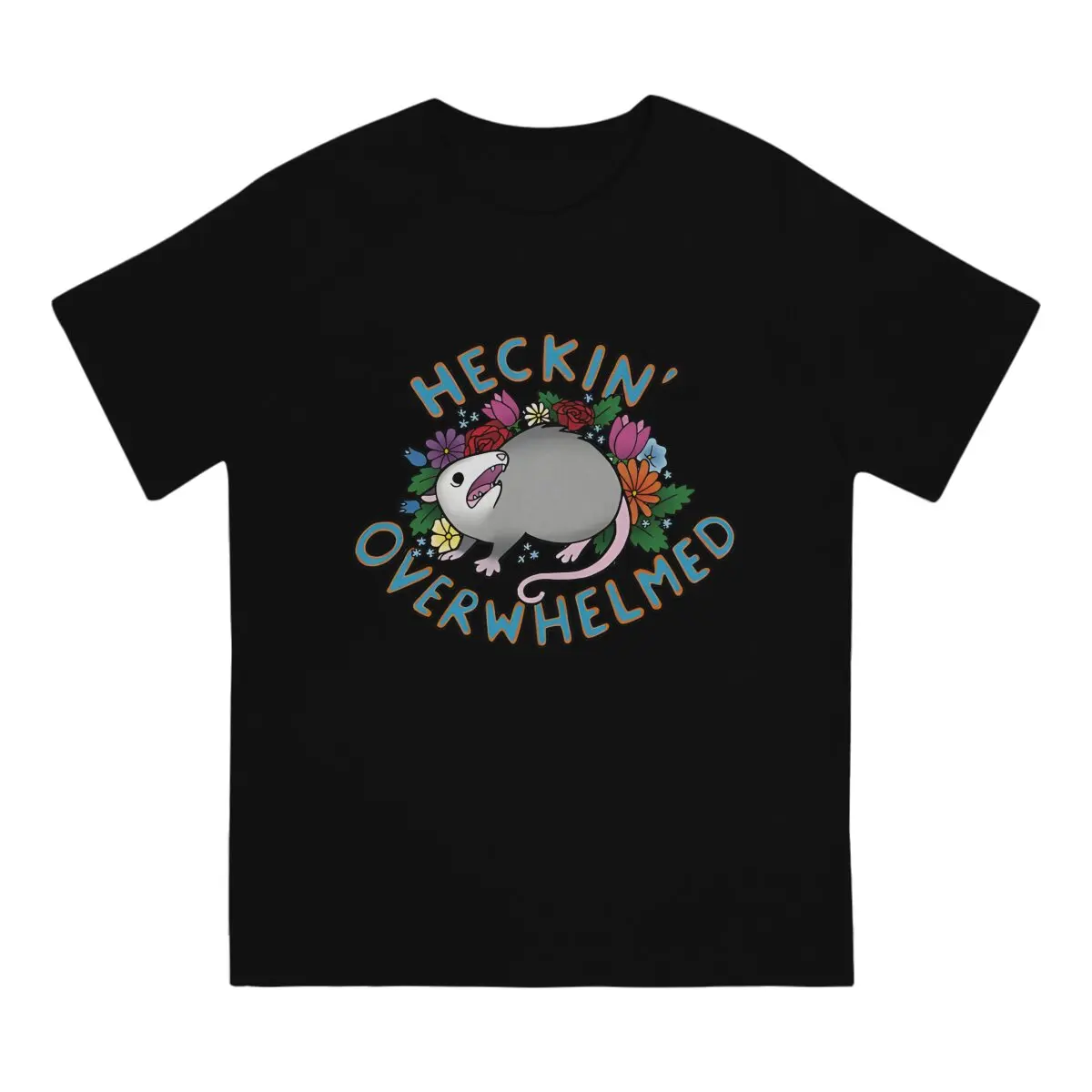 Heckin' Overwhelmed Round Collar TShirt Cute Opossum Original Polyester T Shirt Men Tops Fashion