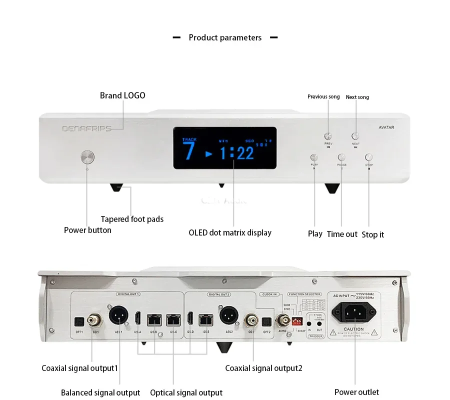 Denafrips AVATAR Lossless Music Top Opening CD Player Turntable, CDM4 Movement,AES/EBU/RCA/BNC/PCM/I2S,16bits/44.1,88.352.8k