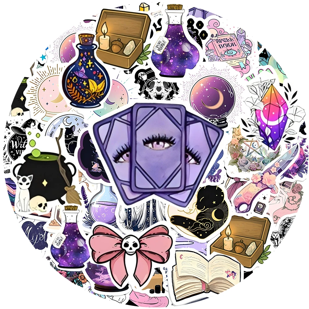 10/30/50/100 Stück Gothic Hexe Cartoon Aufkleber Ästhetische Magische Kristallkugel Aufkleber Wasserdicht DIY Telefon Auto Coole Aufkleberpackungen