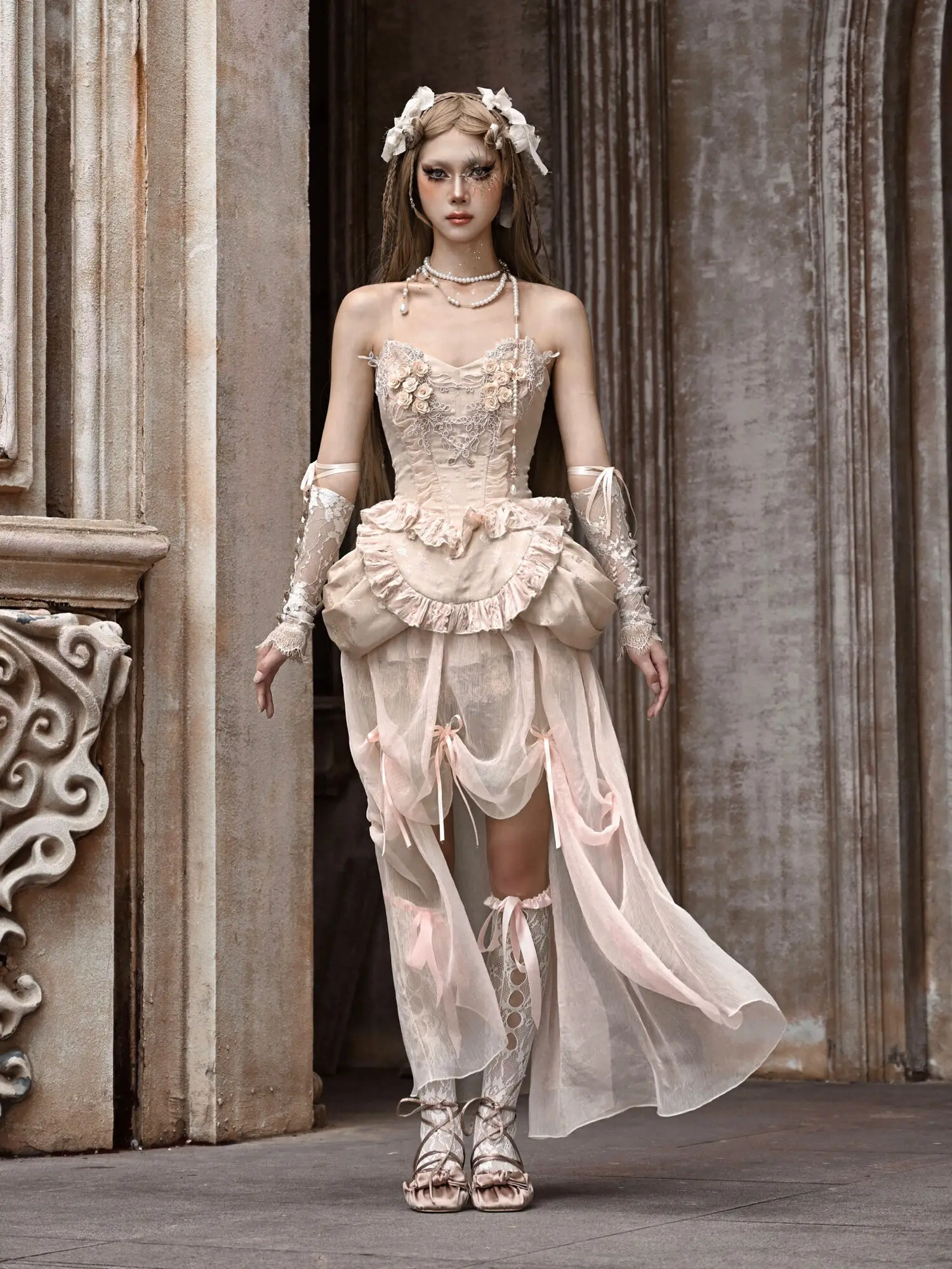 Lolita Classical Princess Chiffon European Rococo Halloween Fish Bone Tight Chest Elegant Women's Dress