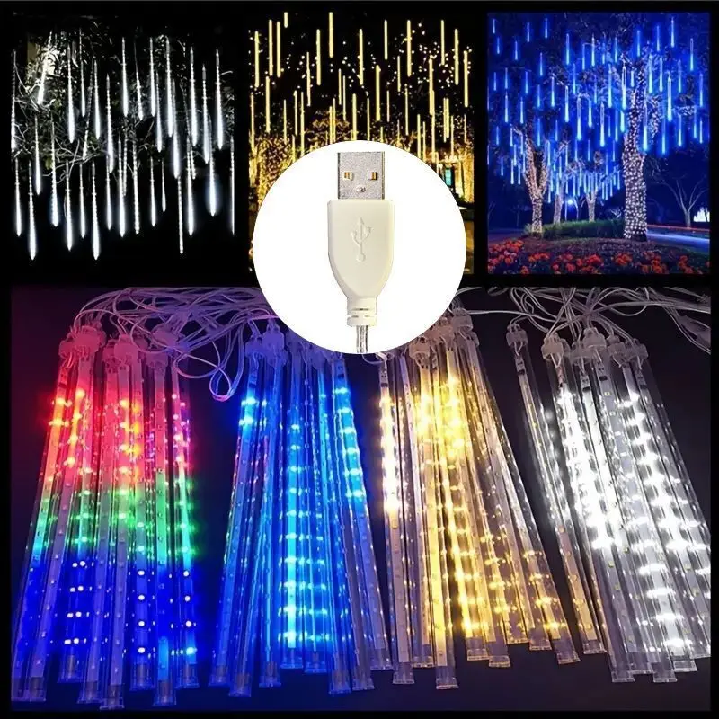 USB LED Meteor Shower Rain Light Fairy String Light for 2025  Ramadan Christmas Wedding Holiday Party Decor Room Decorations