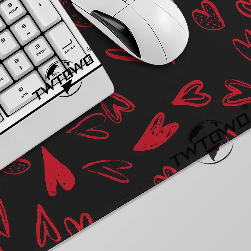 Mouse Pad Black And Red Love Heart Gamer printon demand Large Computer Mousepad XXL Playmat Carpet Non-Slip Computer Mice Pad