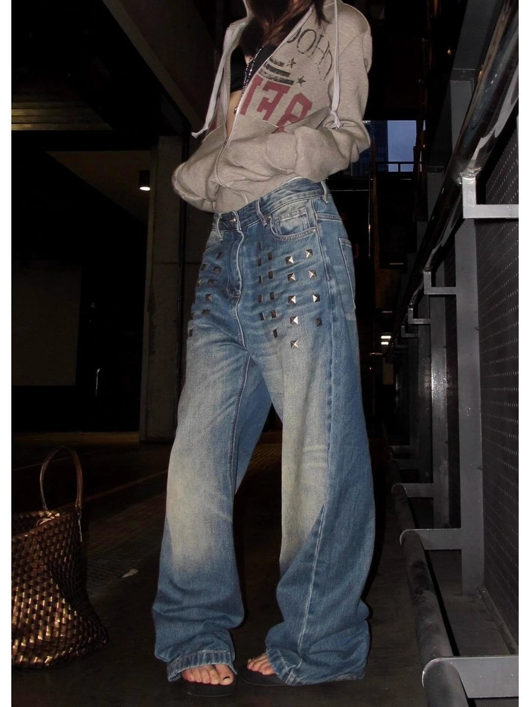 American Y2K Retro Plush Stitching Micro Flared Jeans Women Gyaru Y2K Denim Slim Cargo Pants Cyber Punk Hip-pop 2000s Tomboy New