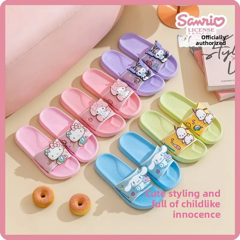 

Детские тапочки Sanrioed в стиле аниме Hello Kitty и Cinnamoroll, на платформе, нескользящие, удобные, для дома и улицы, пляжные сандалии в стиле каваи