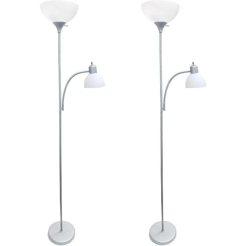 

Simple Designs LF2000-SLV-2PK Floor Lamp with Reading Light 2 Pack, Silver