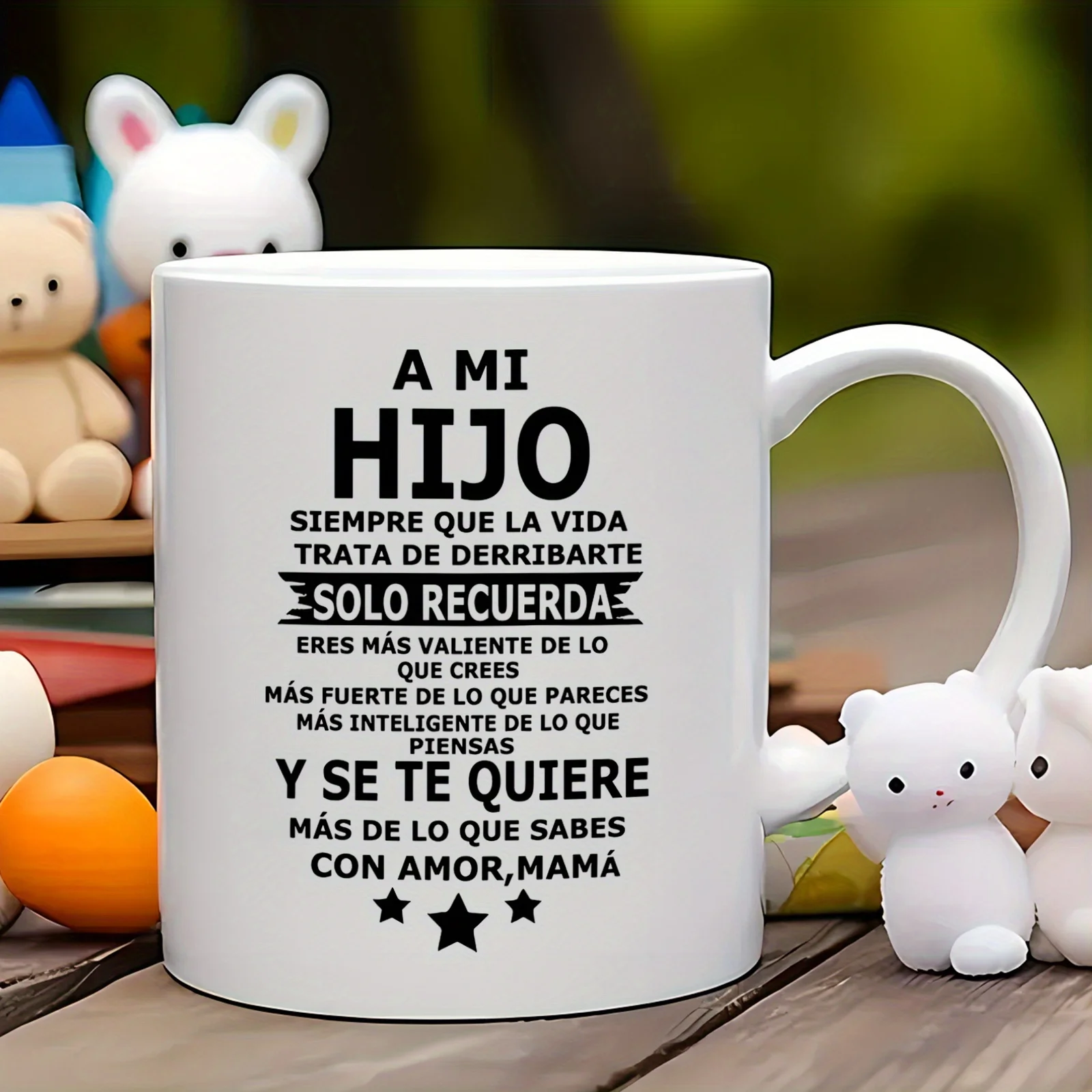 

[Inspirational Ceramic Keychain Gift] 1pc Inspirational 'Hijo & Hija' Ceramic Keychain and 11oz Reusable Coffee Mug Set - Durabl