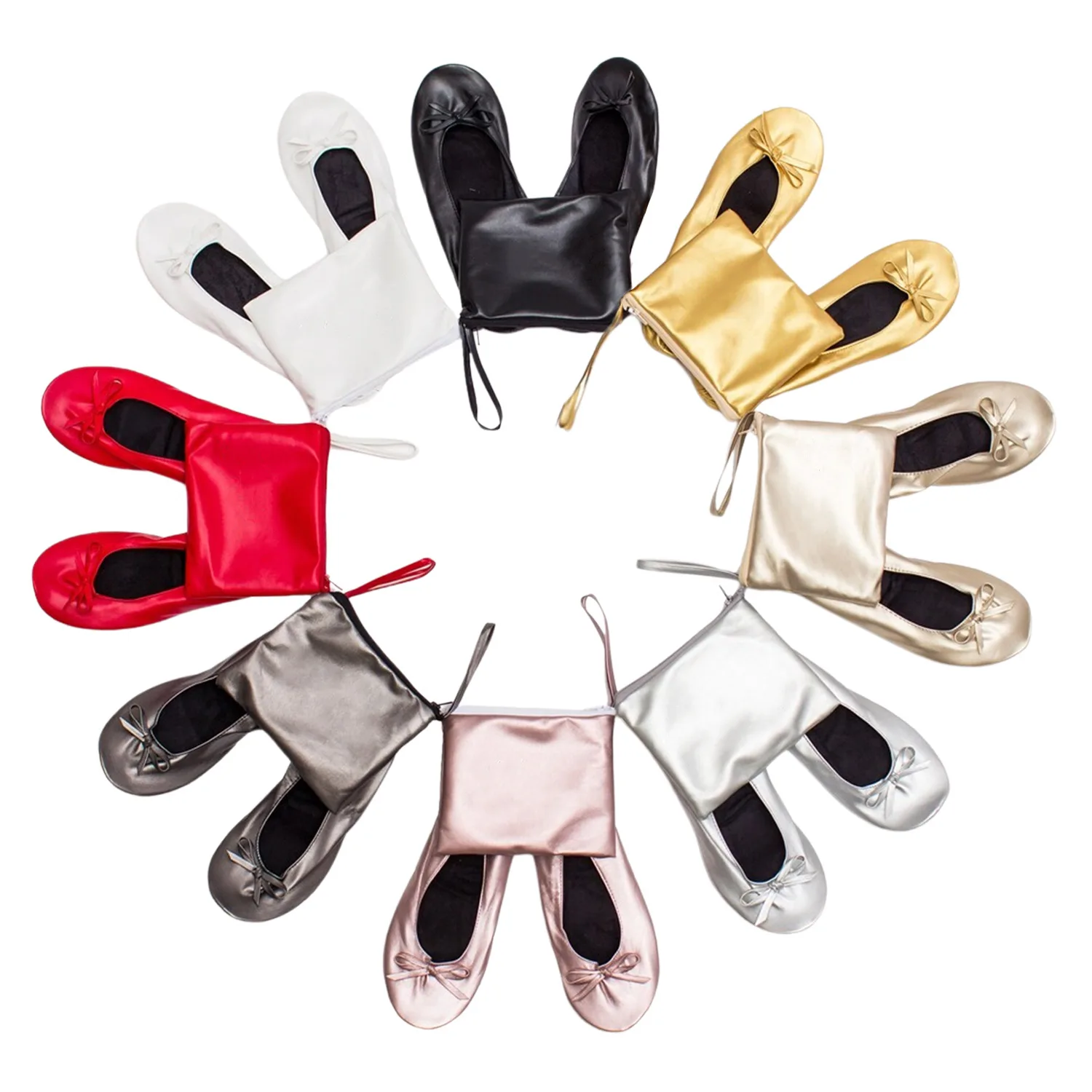 

Женские складные портативные балетки на мягкой подошве, удобные тапочки без шнуровки на плоской подошве для танцев с сумкой для путешествий, свадьбы