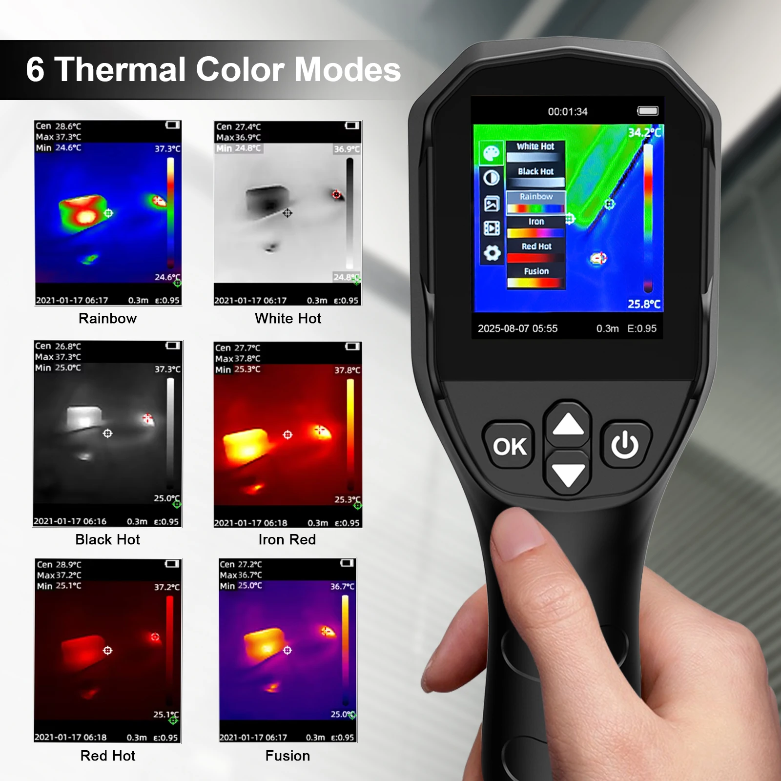 Thermal Imaging Camera 96x96 IR Handheld Thermal Imager -20~550℃ with WiFi Visible Fusion for Electrical HVAC