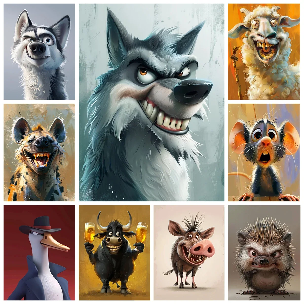 

Wolf and Pig Funny Animal DIY Digital Oil Painting Colorful Handmade Painting Home Wall Decoration Simple Pure Handmade Gift