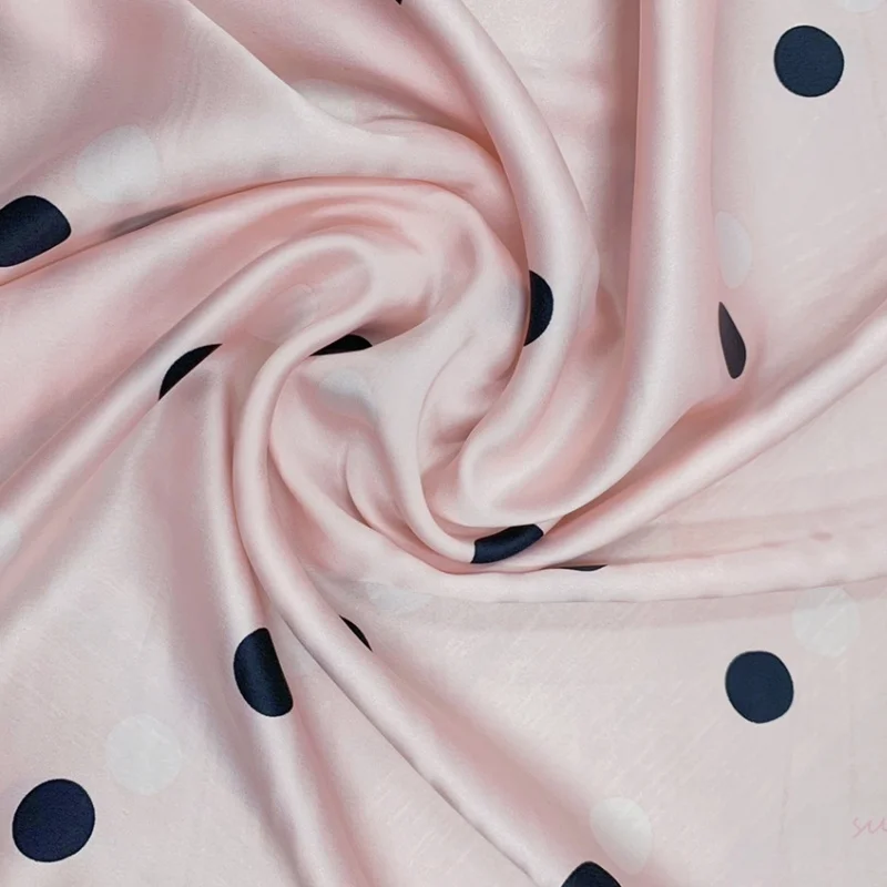 

1 метр, 100% шелковый шелк 19 Momme Charmeuse, шелковая ткань, розовый горошек, с принтом 114 см, ширина 44 дюйма, по дворам JX029