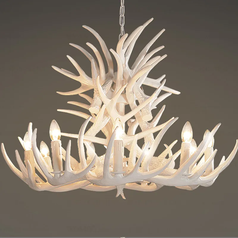 

Retro Resin Antler Pendant Chandelier Living Room Restaurant Bar 4/6/9 Arms Brown White E14 Deer Horn Lights House Decoration