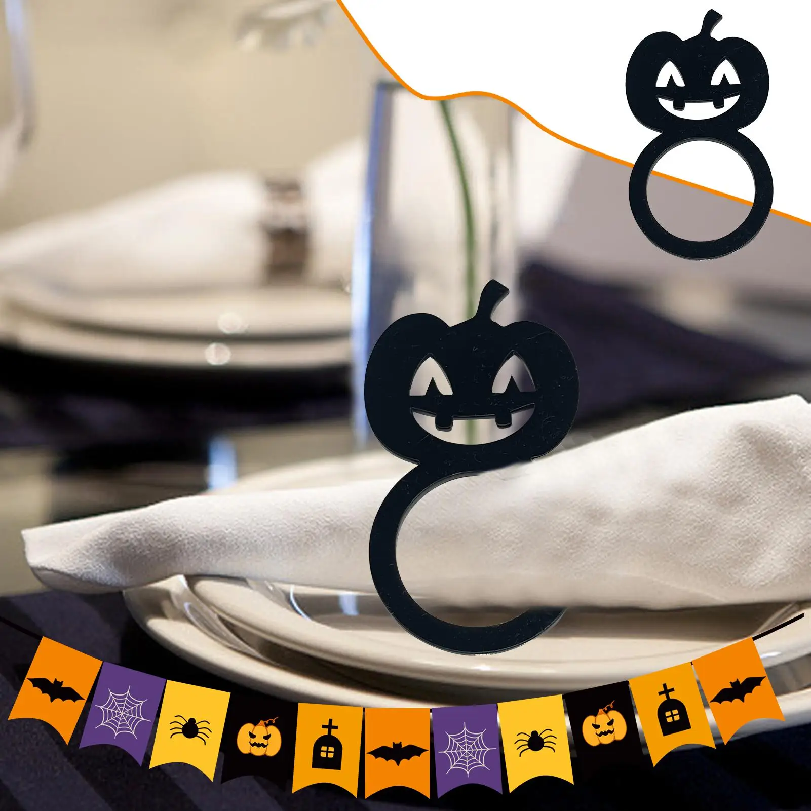 Witch Napkin Holder Pumpkin Napkin Ring Spooky Acrylic Tableware Buckle Decoration For Party Kitchen Home Restaurant Table
