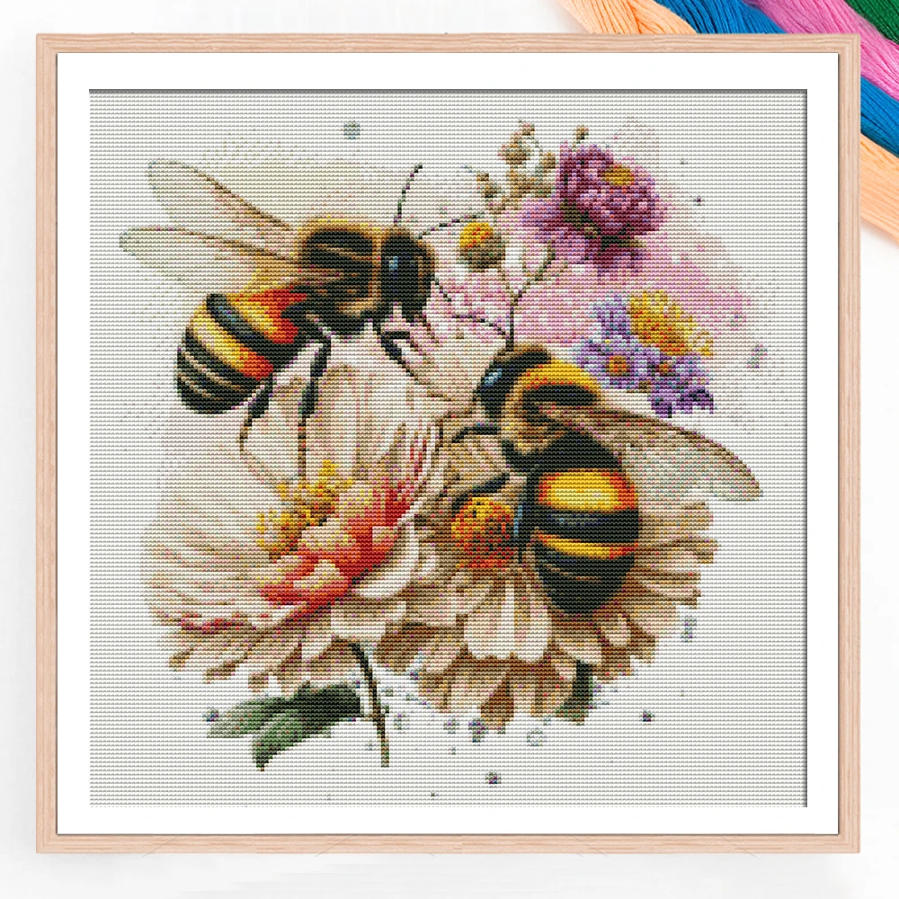 Neues Kreuzstich-Set mit Bienen, Gänseblümchen, Tieren und Blumen, 11ct, Handarbeit, Vollstickerei auf Bedruckter Leinwand, Handgemachtes Weihnachtsgeschenk