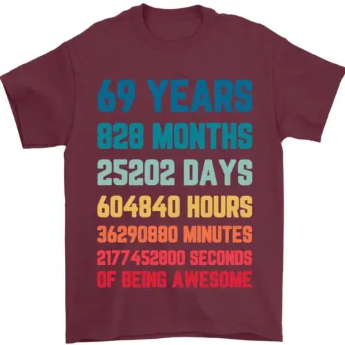 

Мужская футболка 69-го дня рождения 69-летнего возраста, 100% хлопок
