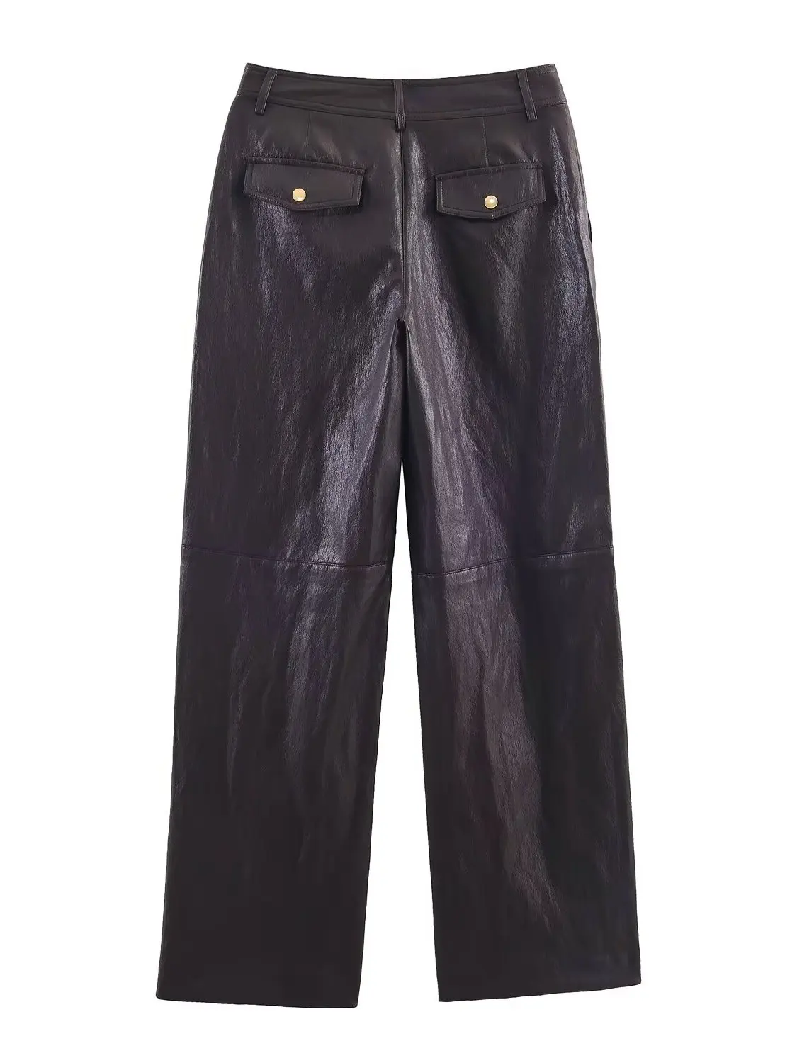 High Waist Faux Leather Straight Leg Pants Winter New Arrival Women's Faion 4387285 700 Long Trousers Loose Fit Button Closure