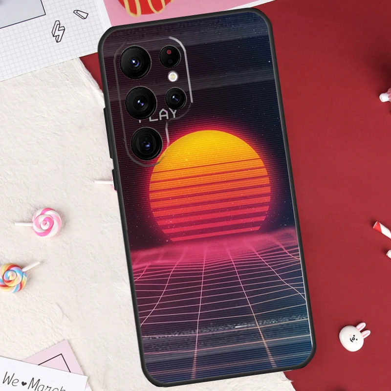 80S Vaporwave Retro Synthwave Sunset Case For Samsung Galaxy S23 Ultra S22 S21 S20 FE S10 S9 S8 Note 10 Plus Note20 Ultra Cover