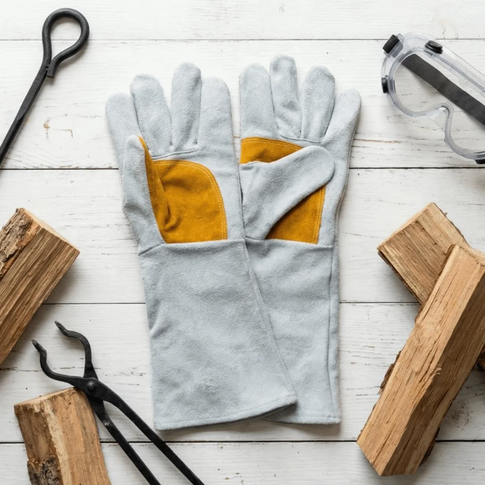 Soft Leather Heat Resistant Gloves Durable Thick Cowhide Welding Gloves Heat Insulation Stretchable Wrist Leather Gloves