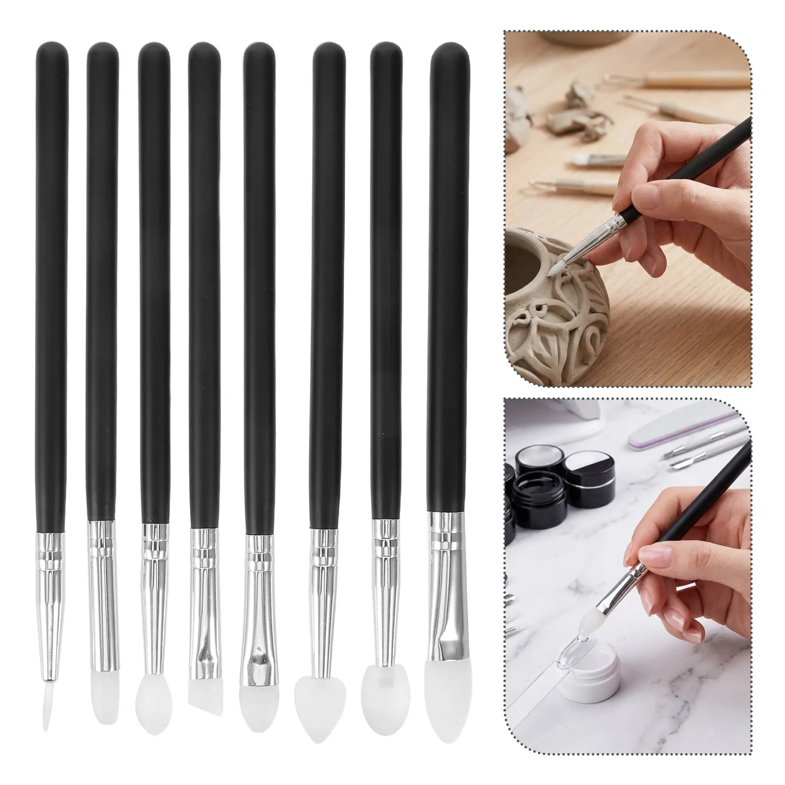 8 Pcs Silicone Painting Pen Brushes For Crafts Dotting Tools Crafting Resin Uv Applicators Non Stick Sculpting For Pottery