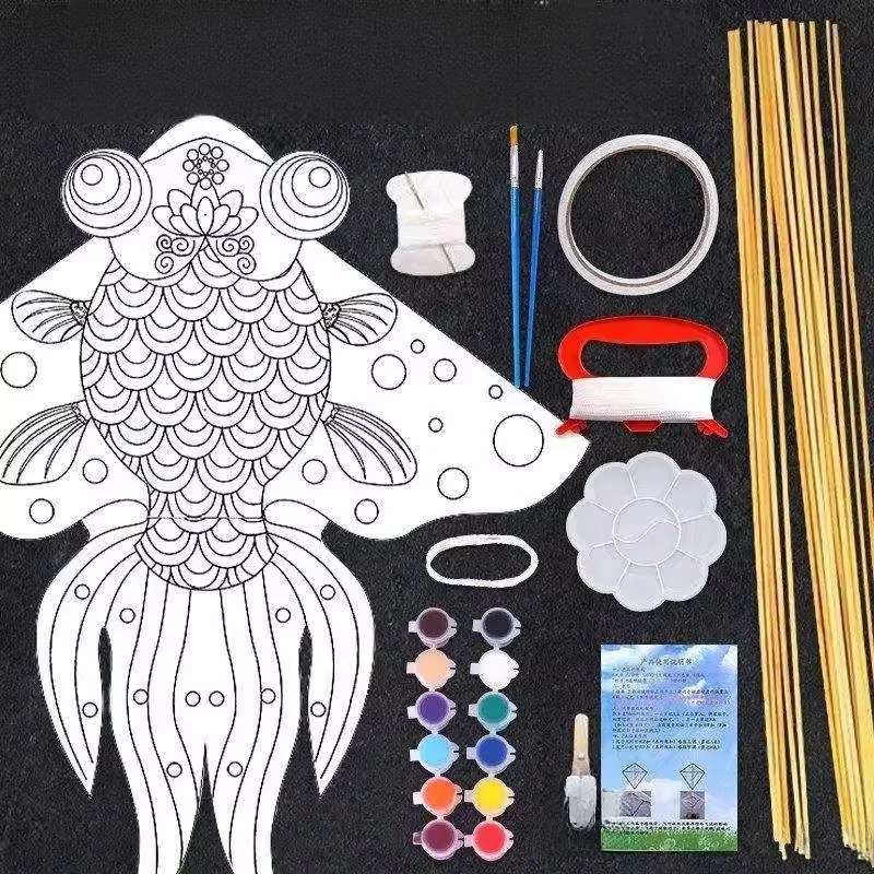 

DIY Kite Kit Children's Hand Drawing Teaching Material Pack Blank Canvas Graffiti Hand Painted Old Tree Regional Folk Art
