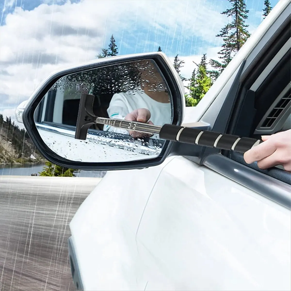REST Car Rearview Mirror Wiper, Telescopic Layered Brush Head, Window Cleaning Brush Handheld Wiper