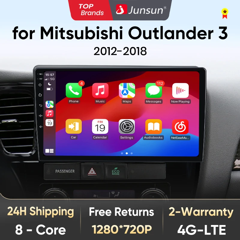 Junsun V1 Wireless CarPlay Android Auto Radio For Mitsubishi Outlander 3 GF0W GG0W 2012-2018 Car Multimedia GPS 2din autoradio