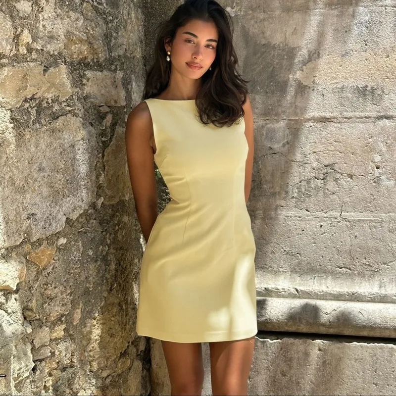 2025 Elegant Chicชุดผู้หญิงO-คอSlimสั้นชุดแขนกุด 2025 ฤดูร้อนแฟชั่นปิกนิกวันที่วันหยุดชุด