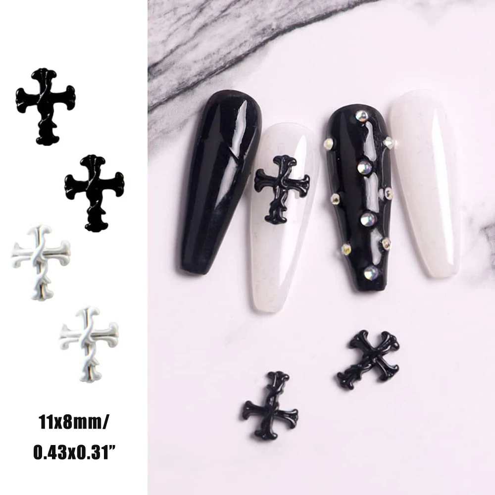 10pcs Black Cross Nails Design Charms, Nail Art Alloy Punk Studs-Pink Manicure 3d Parts DIY Gems Charms Metal Jewelry Decoration