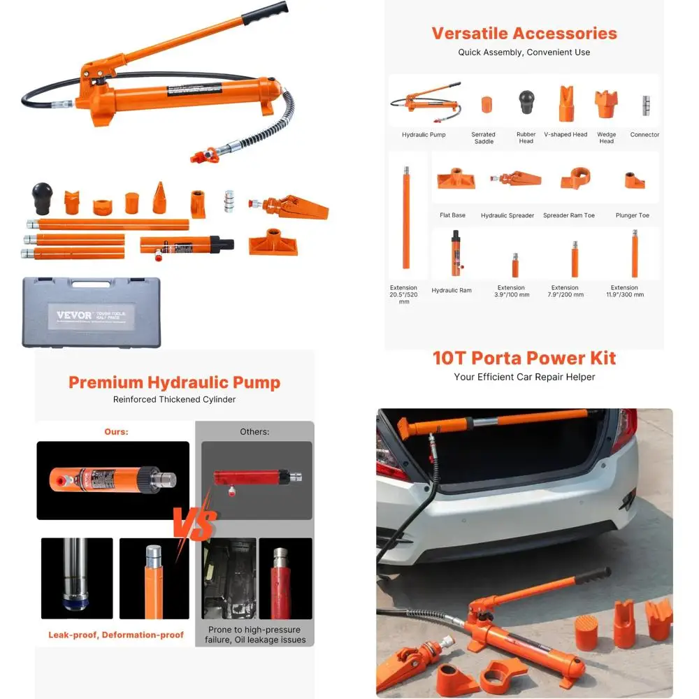 

Portable 10-Ton Hydraulic Jack Kit with 4.6 ft Hose and Long Handle for Auto Body Frame Repair