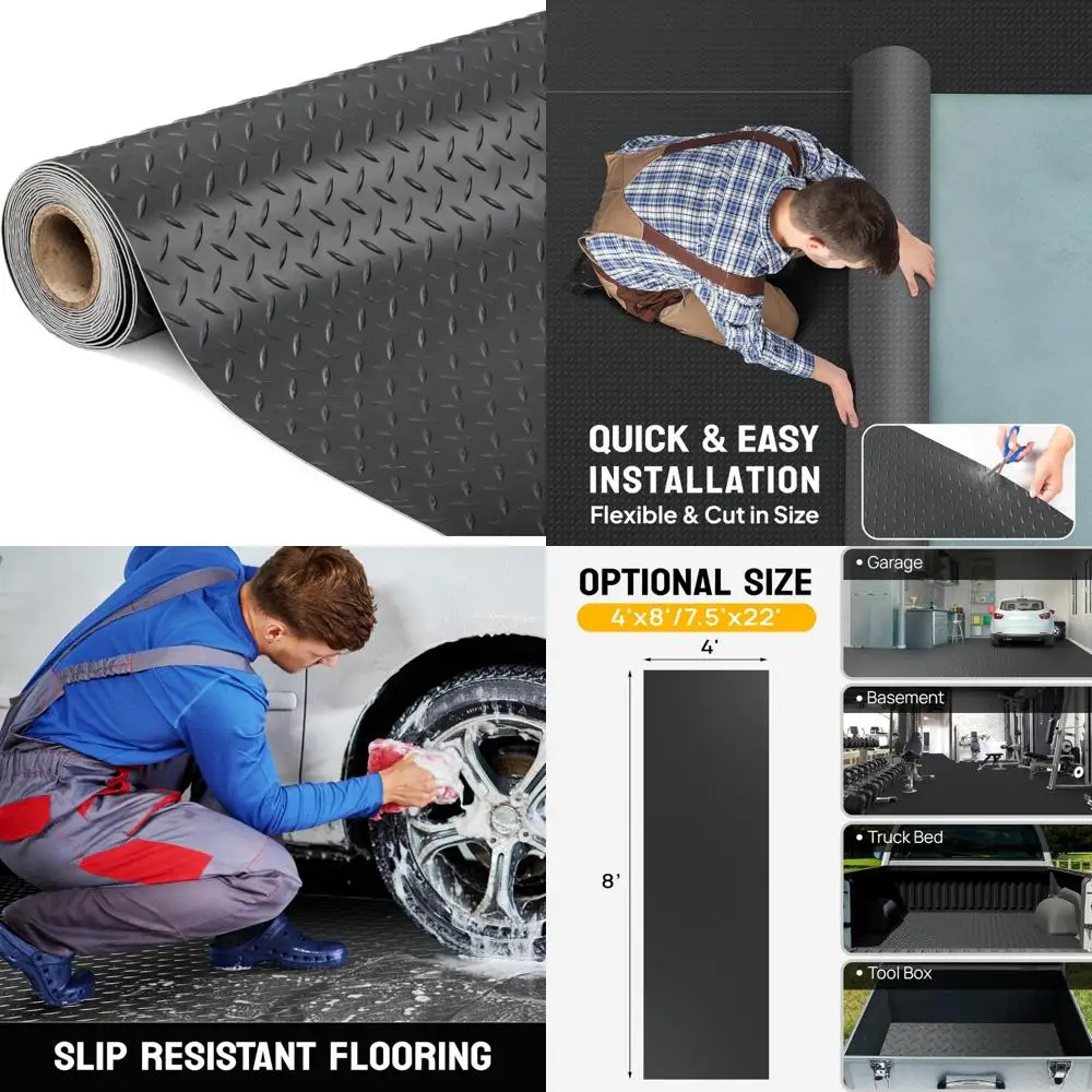 Thickened Diamond Plate PVC Garage Floor Mat, 7.5x22 FT, Ideal for Under Car and Garage Parking Area Protection
