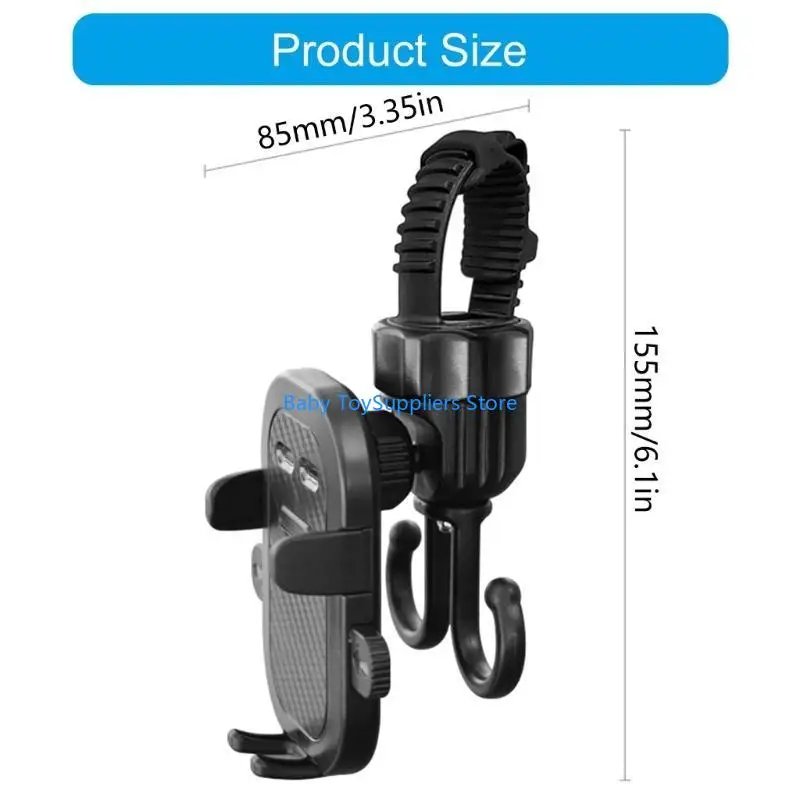 R1WF Multipurpose Pram Hook Double Liger Ogansier Phone حامل حامل حامل مع مرفق عربات سهلة التثبيت
