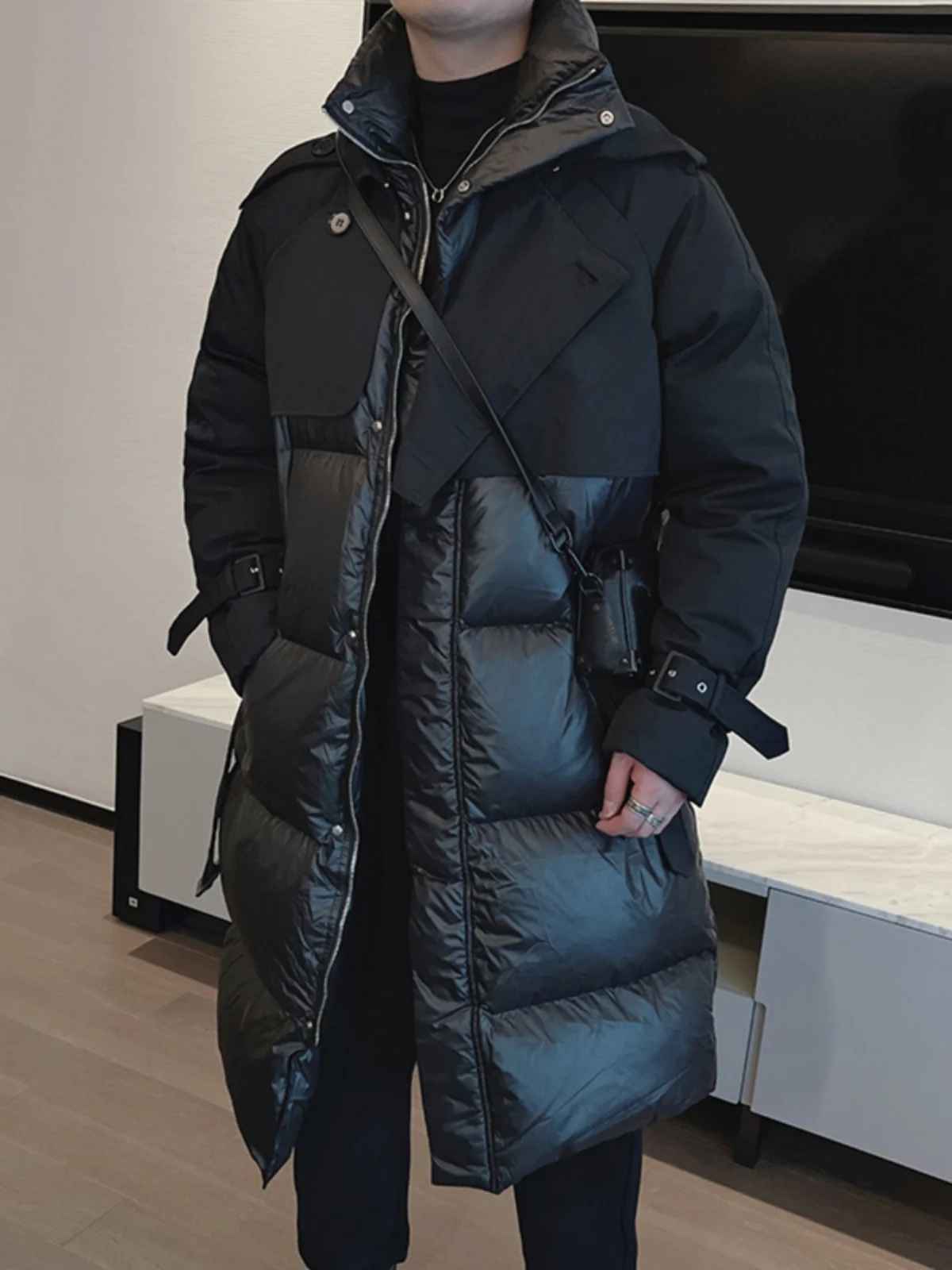 

Мужское длинное зимнее пальто с утеплением, модный дизайн в стиле пэчворк, на хлопковом наполнителе, молодежное, повседневное, теплое, на молнии