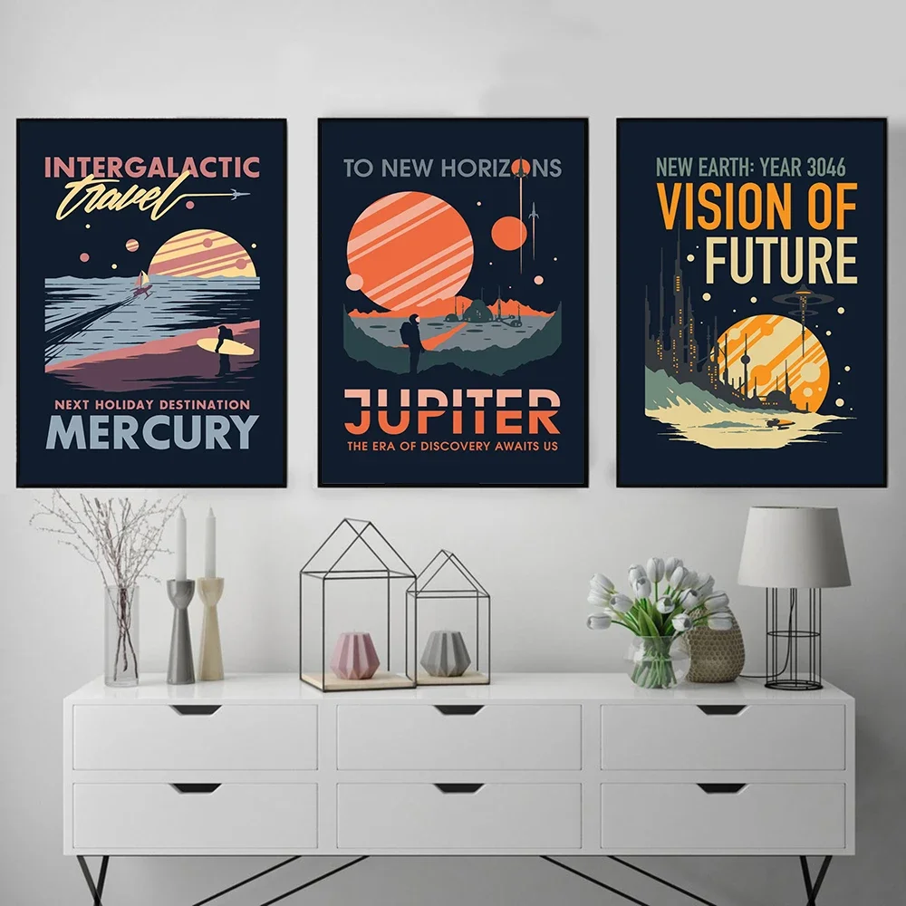 Welcome to Mars Poster Retro Futuristic Art Wall Abstract Print Modern Canvas Painting Sun Moon Nordic Home Decor Picture