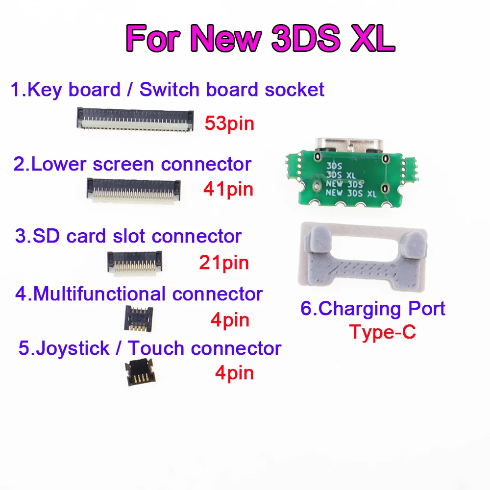 1PC USB Charging Port ,Joystick Touch ,Game SD Card Slot Socket ,Lower LCD Screen FPC Connector For New 3DS LL/ XL Console - view 2