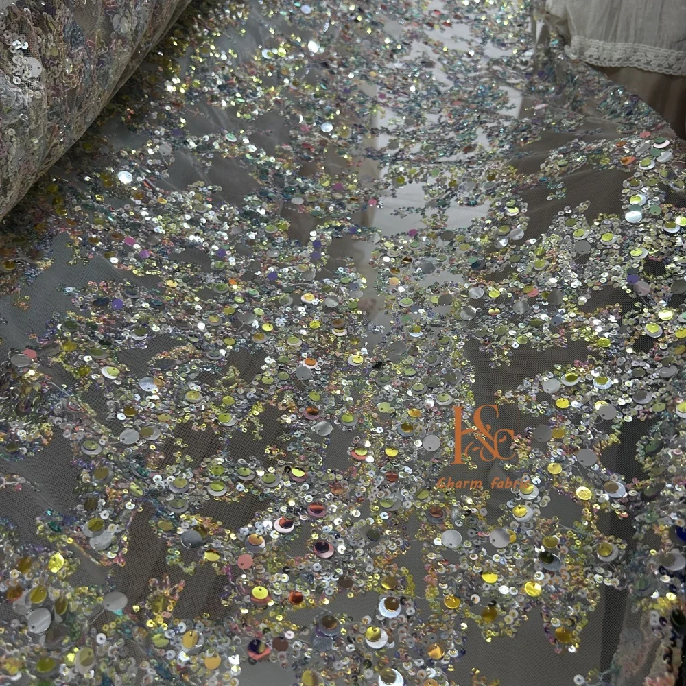 

Блестящая вышитая сетчатая ткань с блестками, кружевное шитье, сценическое вечернее платье, свадебное платье, женское платье, топ, ткань «сделай сам»