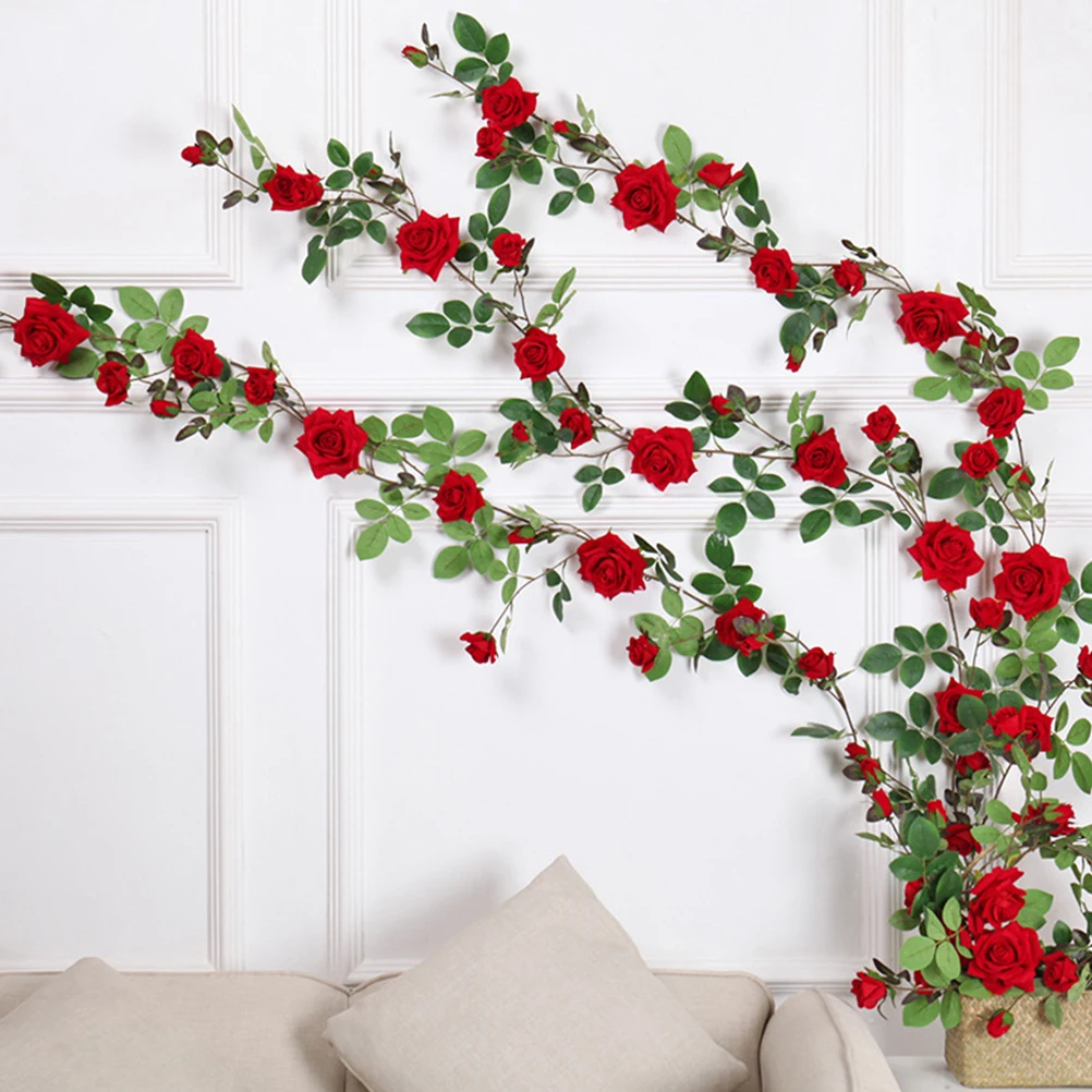 

Artificial Flower Vine Simulation Plant Rose Buds Rattan Decor Faux Plants Indoor Outdoor Party Hanging Garden Water Protection