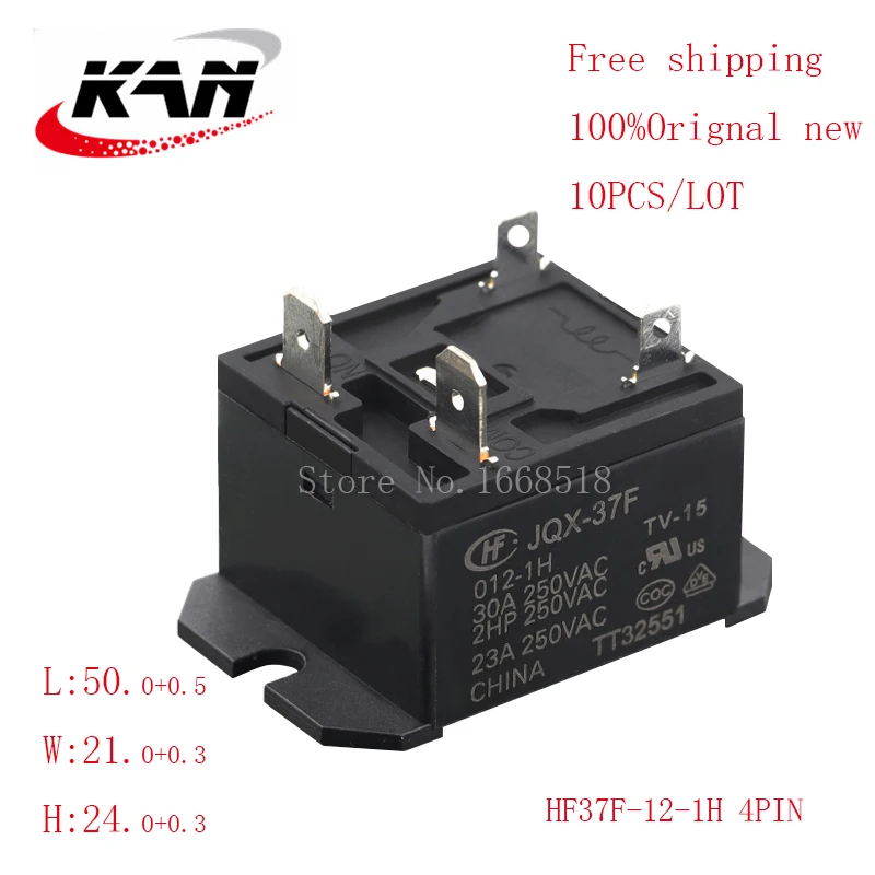 

Free shipping 10pcs relay HF37F-12-1H 12VDC 30A 250VAC 4PIN Original New