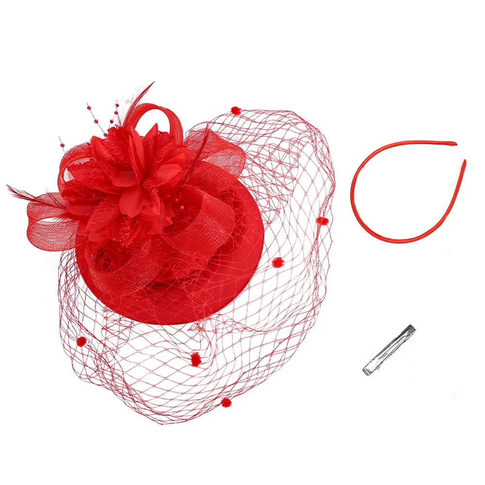 여성용 메쉬 깃털 머리 장식, 복고풍 우아한 신부 웨딩 모자, 할로윈 크리스마스 파티 헤어 액세서리, 신제품, 1 개