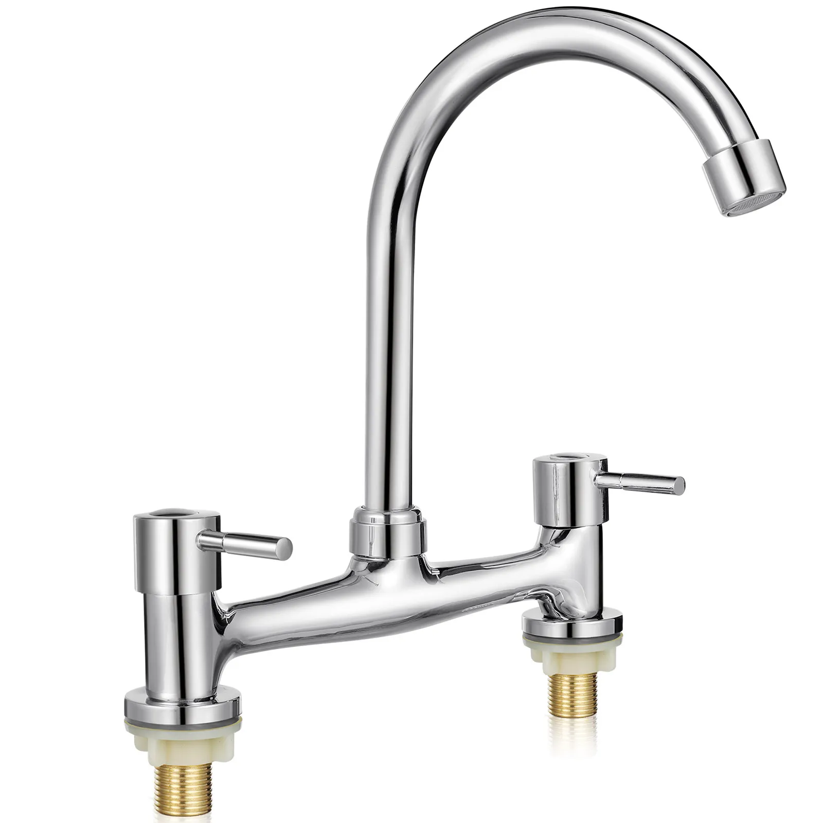 Dual Hole Kitchen Faucet 20cm Hole Distance Copper Handle Hot Cold Water Sink Mixer Tap for Bathroom Farmhouse Shop