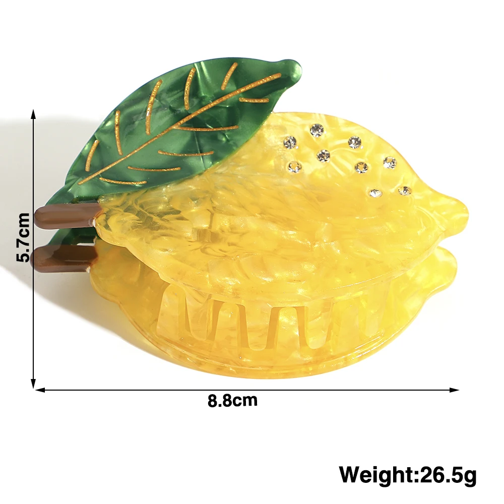 الفاخرة خلات حجر الراين الفاكهة الليمون كراب مشبك شعر جديد لا زلة ثابت ذيل حصان القرش إكسسوارات الشعر أداة أغطية الرأس دبوس الشعر #6