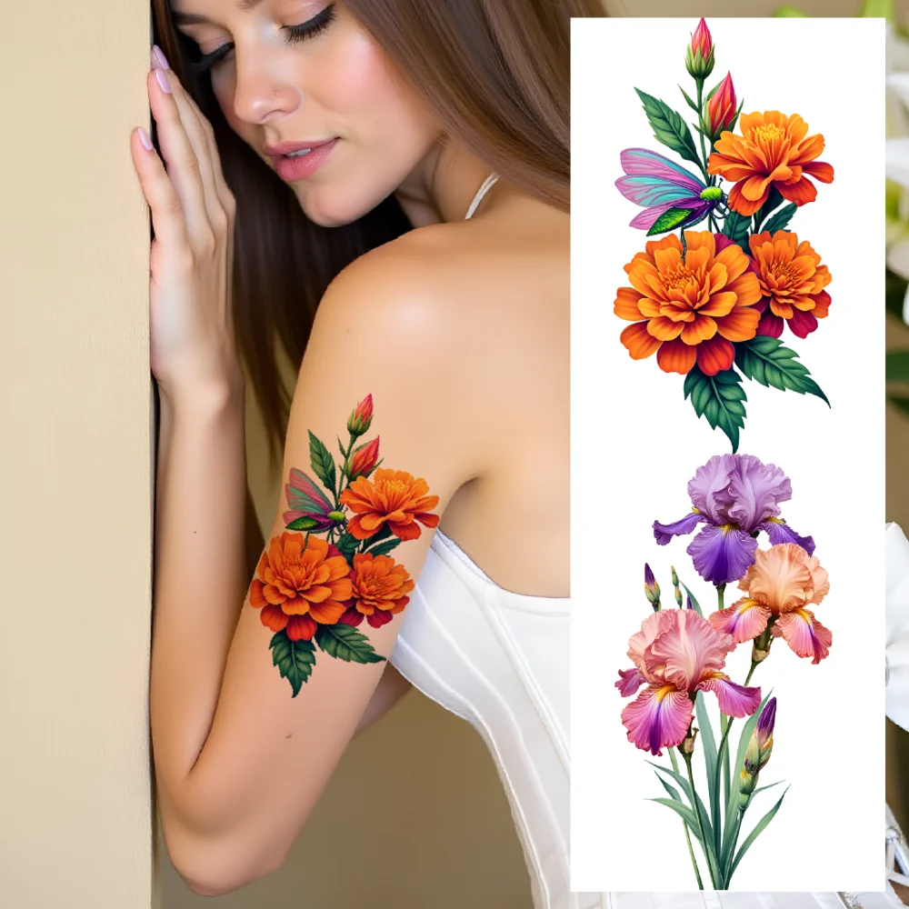 

12pcs Temporary Tattoo Flower Patterns Waterproof Long-lasting Body Stickers Floral Designs Temporary Tattoo Stickers For Male