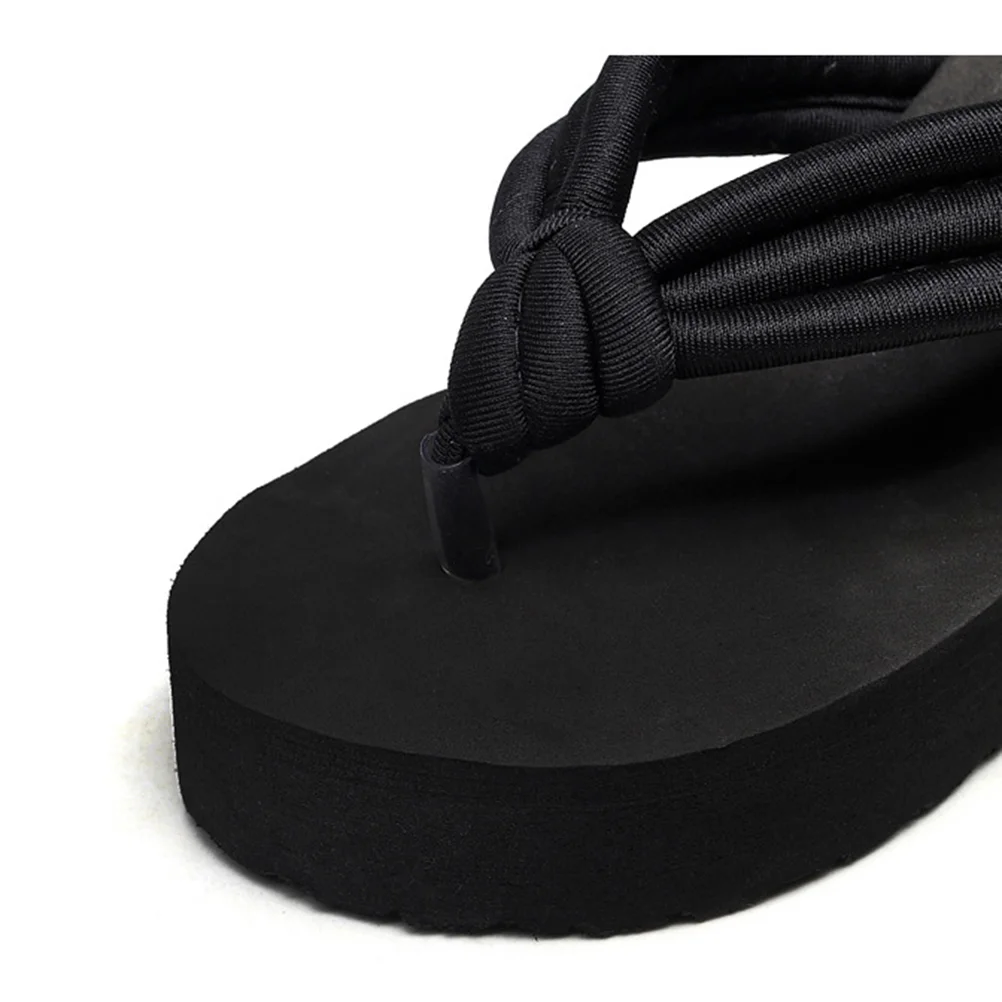 Sandalias de tacón alto de plataforma para mujer, chanclas antideslizantes para casa y playa, chanclas de moda anudadas, espiga, color negro