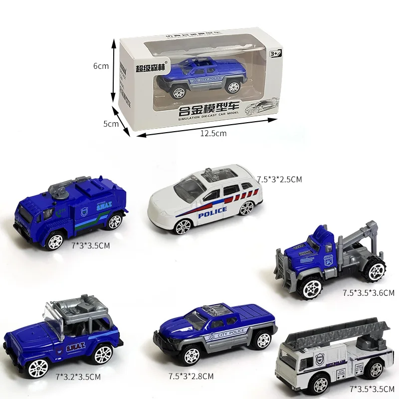 Kids Puzzle Toys New Mini Alloy Engineering Vehicle Toys Model Simulation Police Car Fire Engine Truck Series Pull Back Car Toys