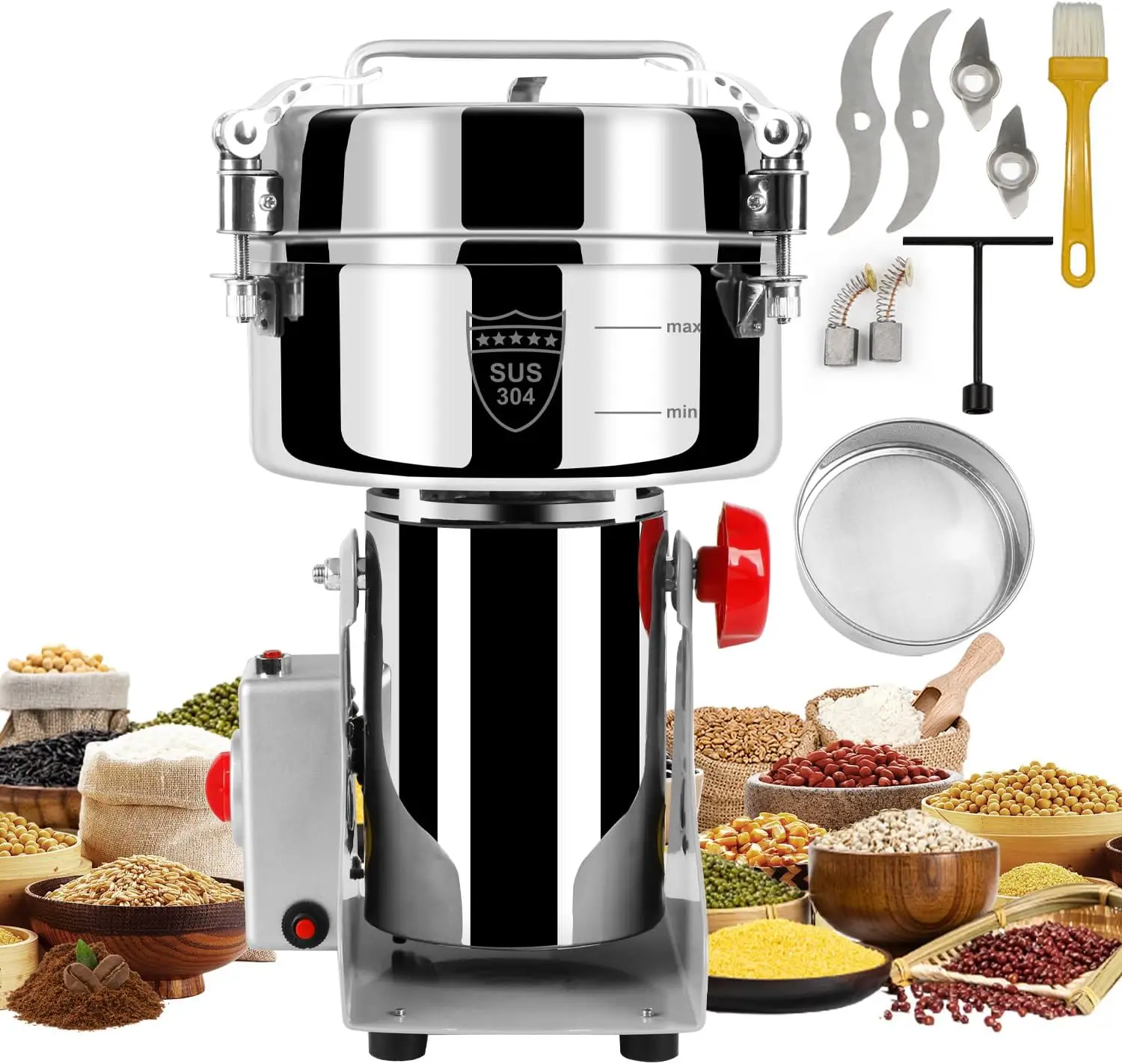 

Grain Mill Grinder Electric Flour, 2000g Corn Fine Powder Rice Grinder Wheat Mill for Home Kitchen Commercial Stainless Steel