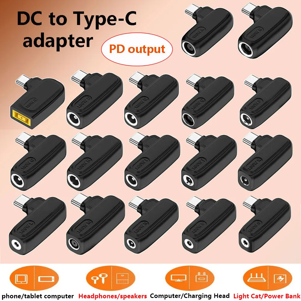 

100W DC to USB C PD Power Adapter Converter for Lenovo Hp Asus Dell Acer Laptop Charger to 5V 9V 20V Type C Charger Connector