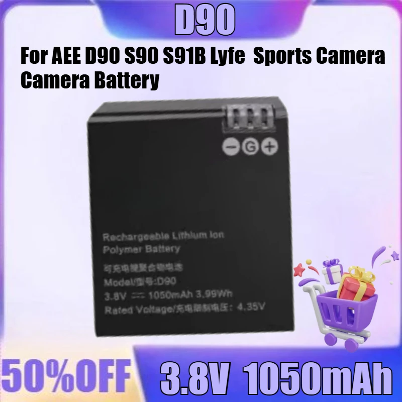 New D90 3.8V 1050mAh High Quality Battery for AEE D90 S90 S91B Lyfe  Sports Camera Camera Battery