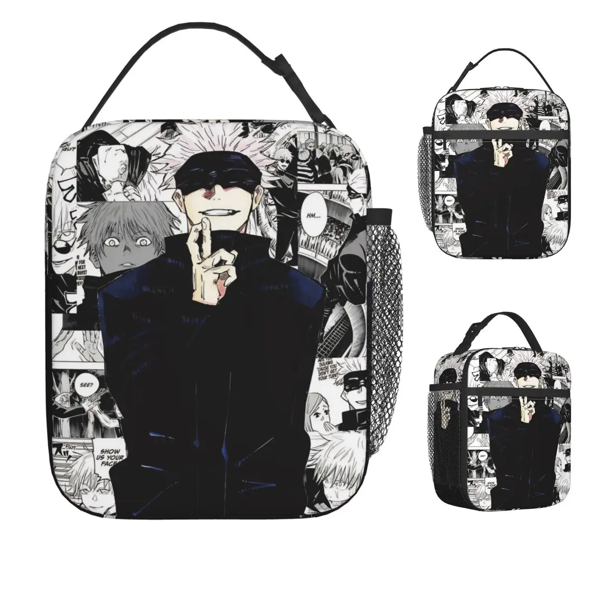 

Satoru Gojo Anime Lunch Bag Japanese Manga Special Grade Teacher Casual Lunch Box For Women Work Cooler Bag Tote Food Bags